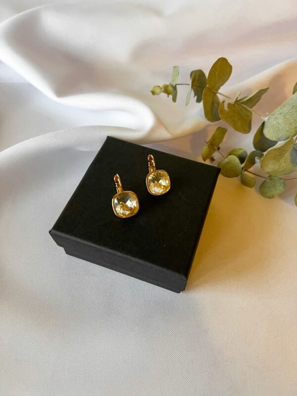 Stilingi aukso spalvos auskarai su Swarovski kristalais – žėrintis akcentas kiekvienai progai. tautinka.lt